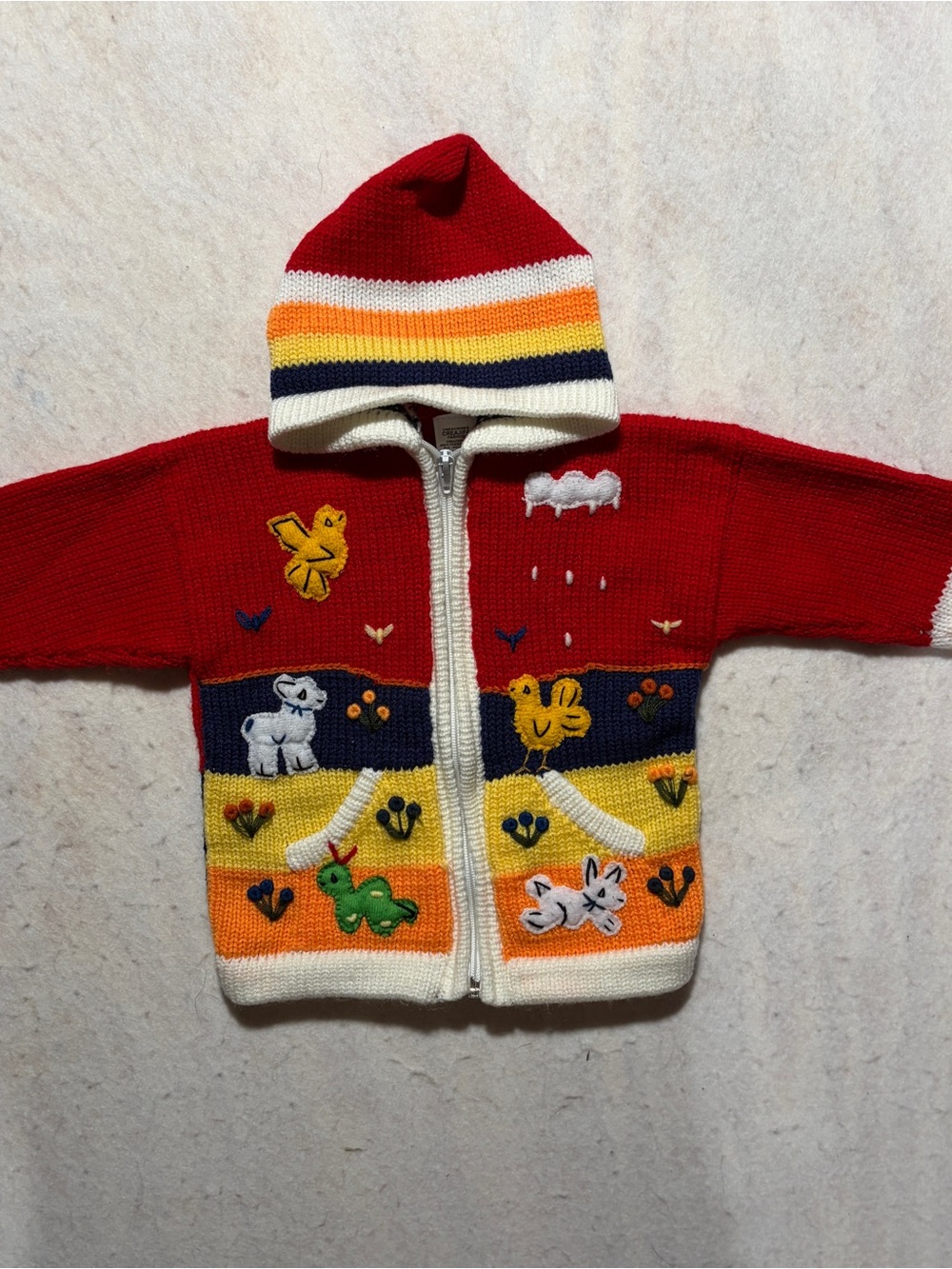 Vintage Creaciones Creajifa Peru Wool Blend Farm Hooded Sweater Jacket Sz 4